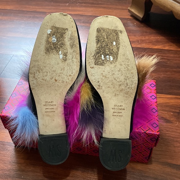 Stuart Weitzman Black Furgetit Women's Slides Suede Multi Color Flats - Picture 3 of 4